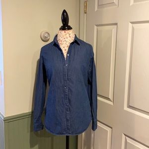 Denim chambray long sleeve button down shirt